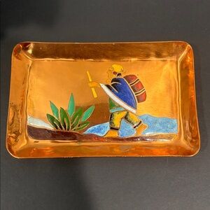Vintage ~ Copper Trinket Tray with Enamel Inlay